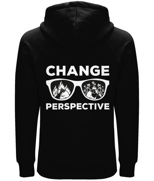 ''Change Perspective'' Premium Organic Black Hoodie White Design